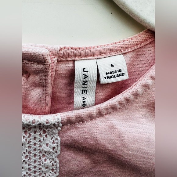 JANIE & JACK girls Crochet Trim ponte Dress Ruffle Puff Sleeve Pink Stretch 5 - Picture 3 of 7